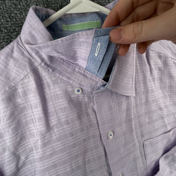 Tommy Bahama Linen Blend Purple Button Up Shirt Men Long Sleeve Large Woven - Picture 12 of 13